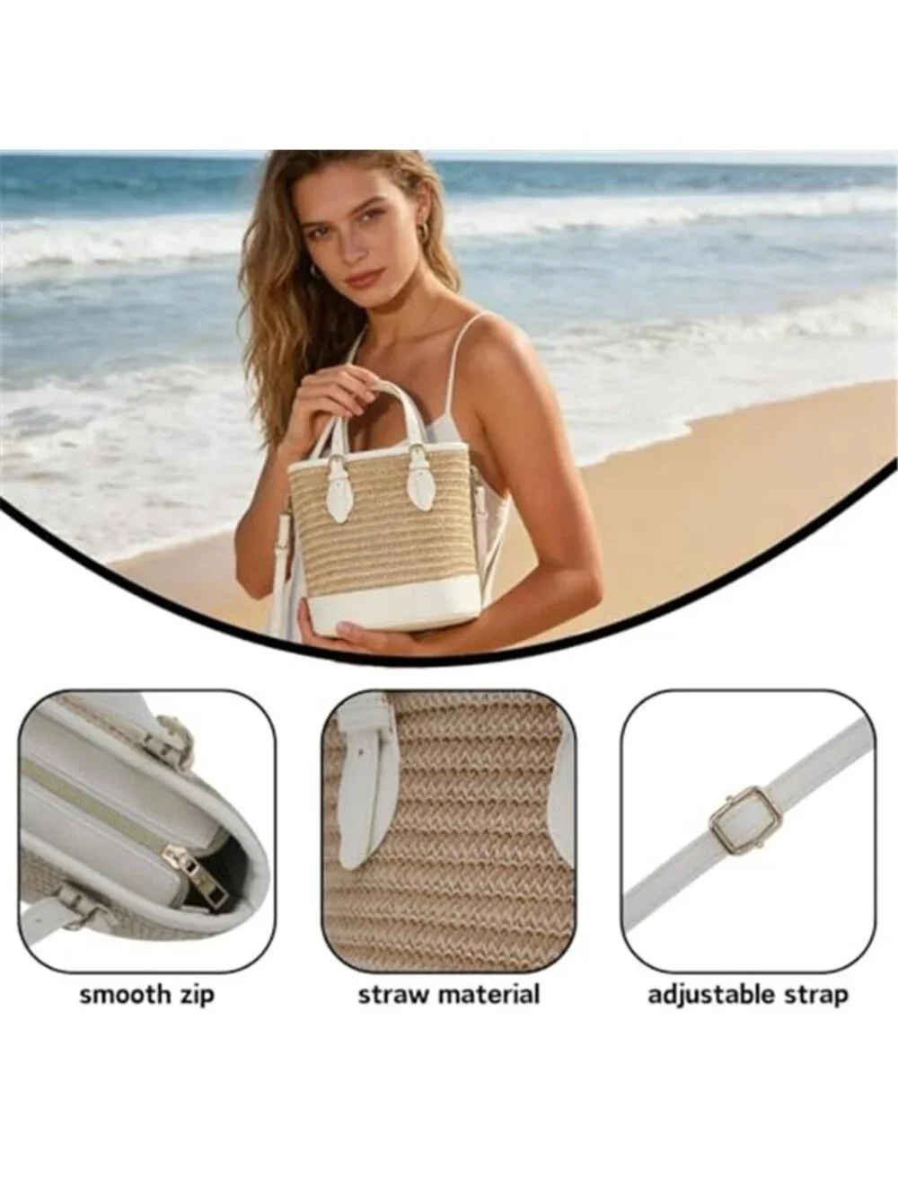 Women’s Straw Bucket Bag Straw Crossbody Bag